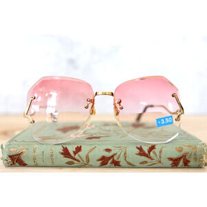 Vintage sunglass 1970s Rimless with magnifying lens +3.50 NOS old stock